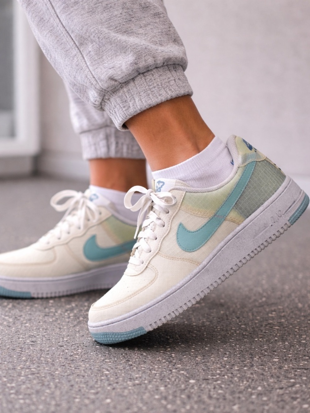 Nike Air Force 1 Next Nature White Aura Teal Swoosh Women’s 6.5Y / 8 Eco AF1